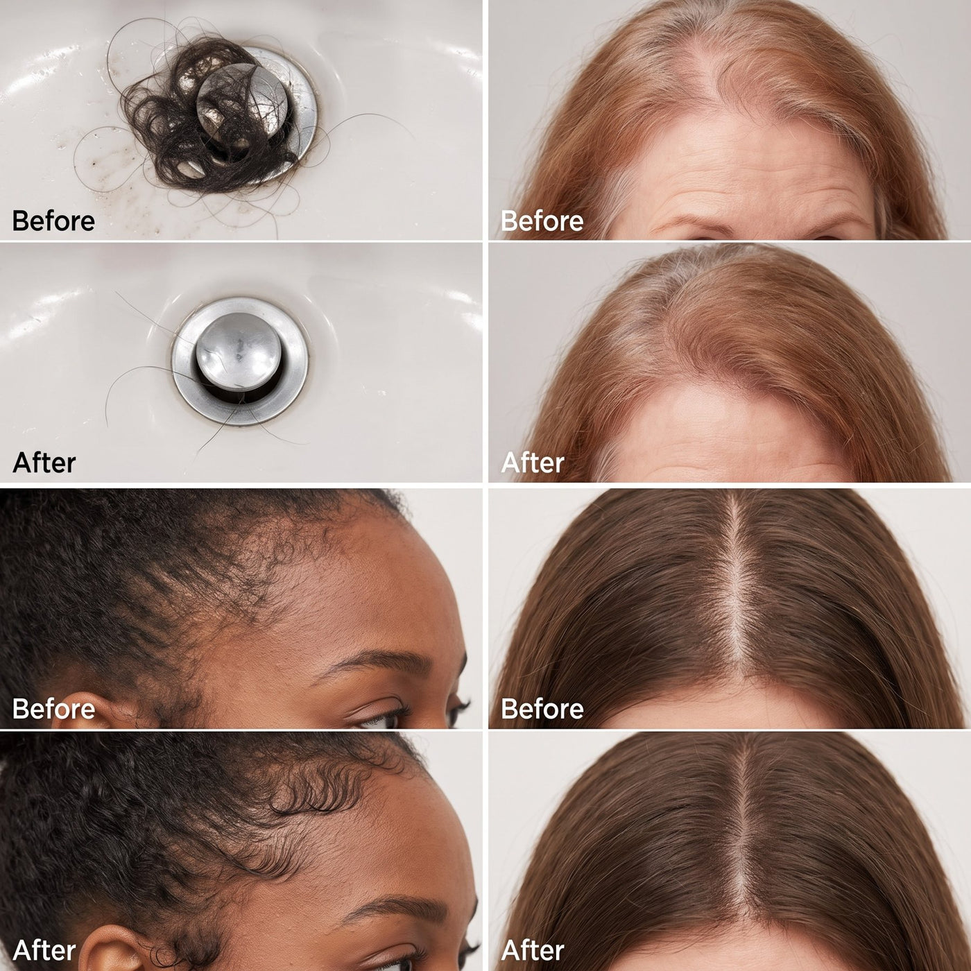 Before and after: shedding, crown, temples and part
