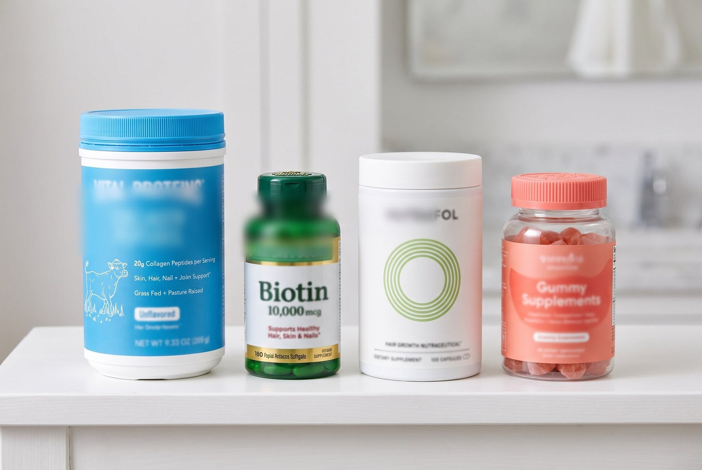A shelf of tried-and-failed hair supplements