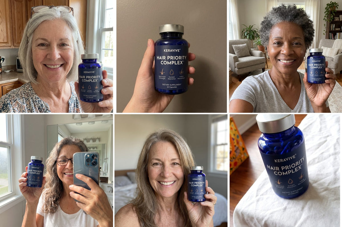 Real customers smiling with the Hair Priority Complex bottle